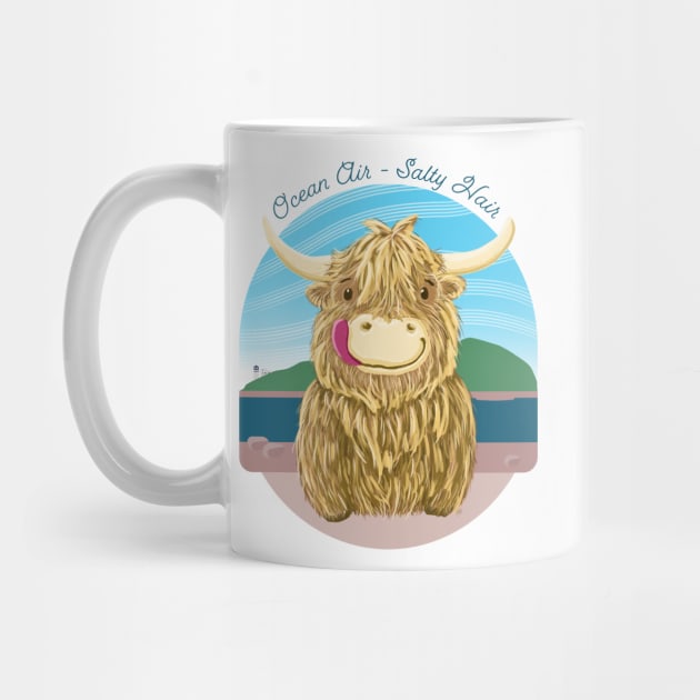 Scottish Highland Cow With Ocean Salty Hair by brodyquixote